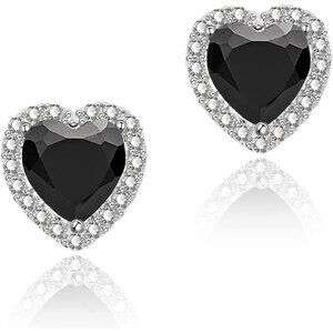 Women's Heart Black Elegant Mall Dainty Halo Birthstone Cubic Zirconia Earring
